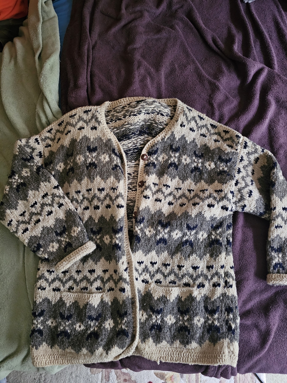 Wool Cozy Neutral Patterned Women's Cardigan Sweater